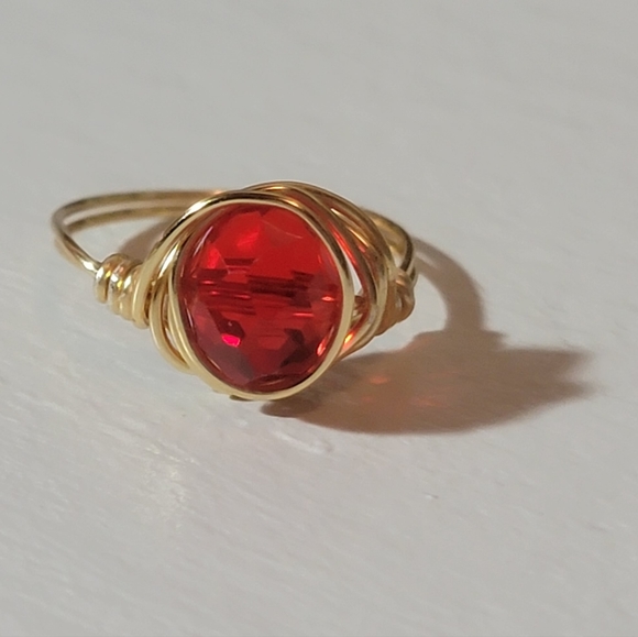Wire Wrapped Red Ring Size 8 - Picture 2 of 6